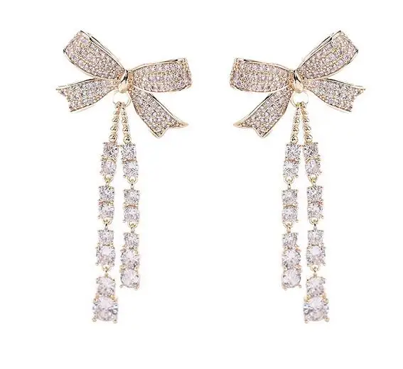 

Hot sell styles 925 silver needle color zirconium Earring tassel Bow accessories earrings fine jewelry