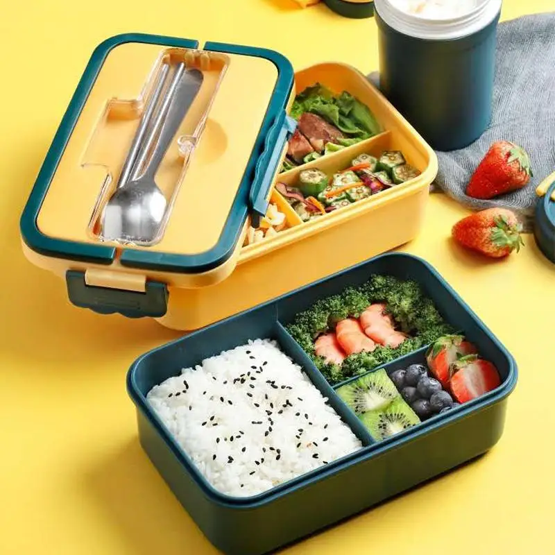 Bento Box Japanese Style for Kids Student Food Container Wheat Straw Material Leak-Proof Square Lunch Box with Compartment