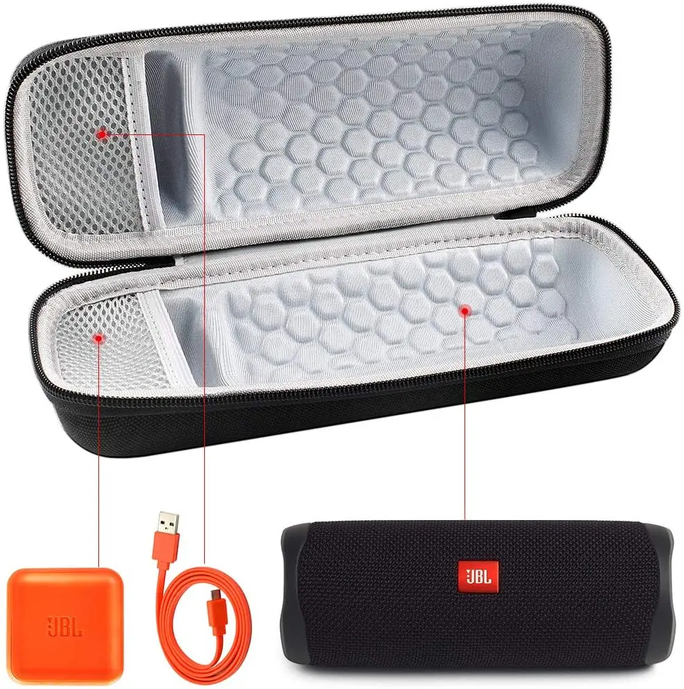 Case Compatible for JBL Flip 5 4 Waterproof Portable Bluetooth Speaker Fits USB Cable and Adapter - Black | Дом и сад