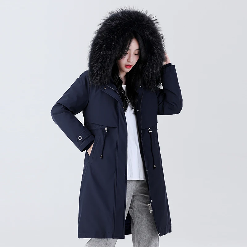 

Новая пуховая куртка средней длины зимняя куртка женская теплая и толстая парка с большим меховым воротником пальто Женская Корейская Повс...