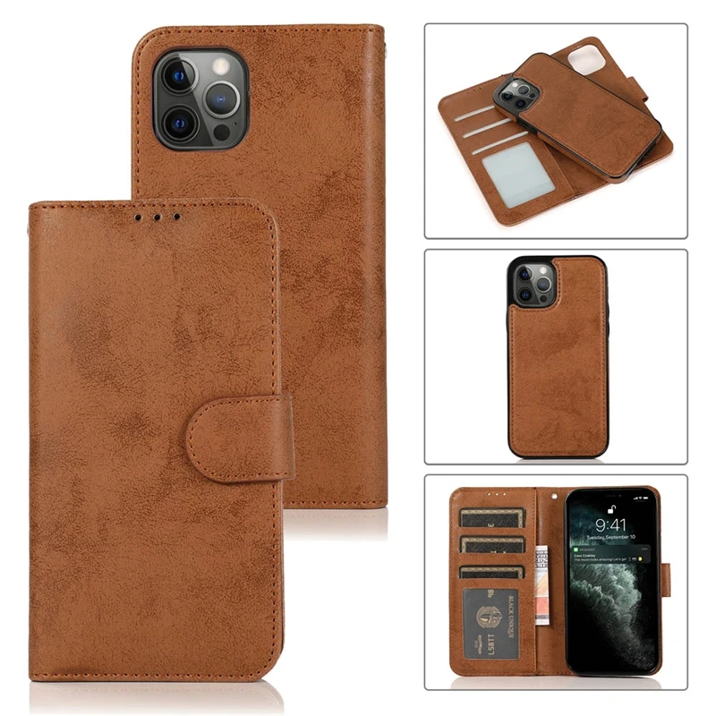 

magnetic detachable leather case for iPhone, 13, 12, 11 pro, XS, Max, XR, 6S, 8, 7 plus, retro leather case with luxury