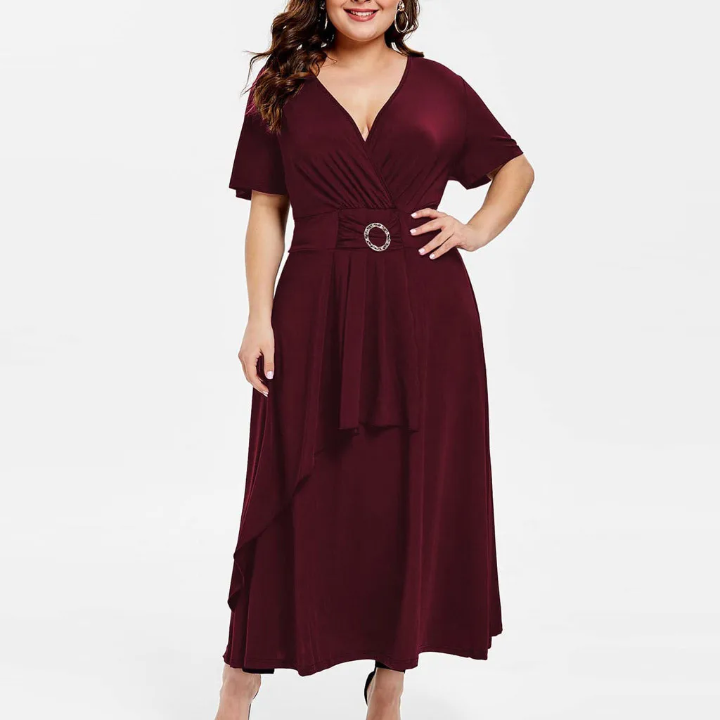 Женское вечернее платье черное большого размера с коротким рукавом и