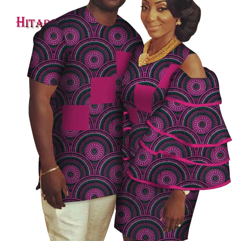 Африканская парная одежда мужская рубашка + платье Дашики парное для влюбленных