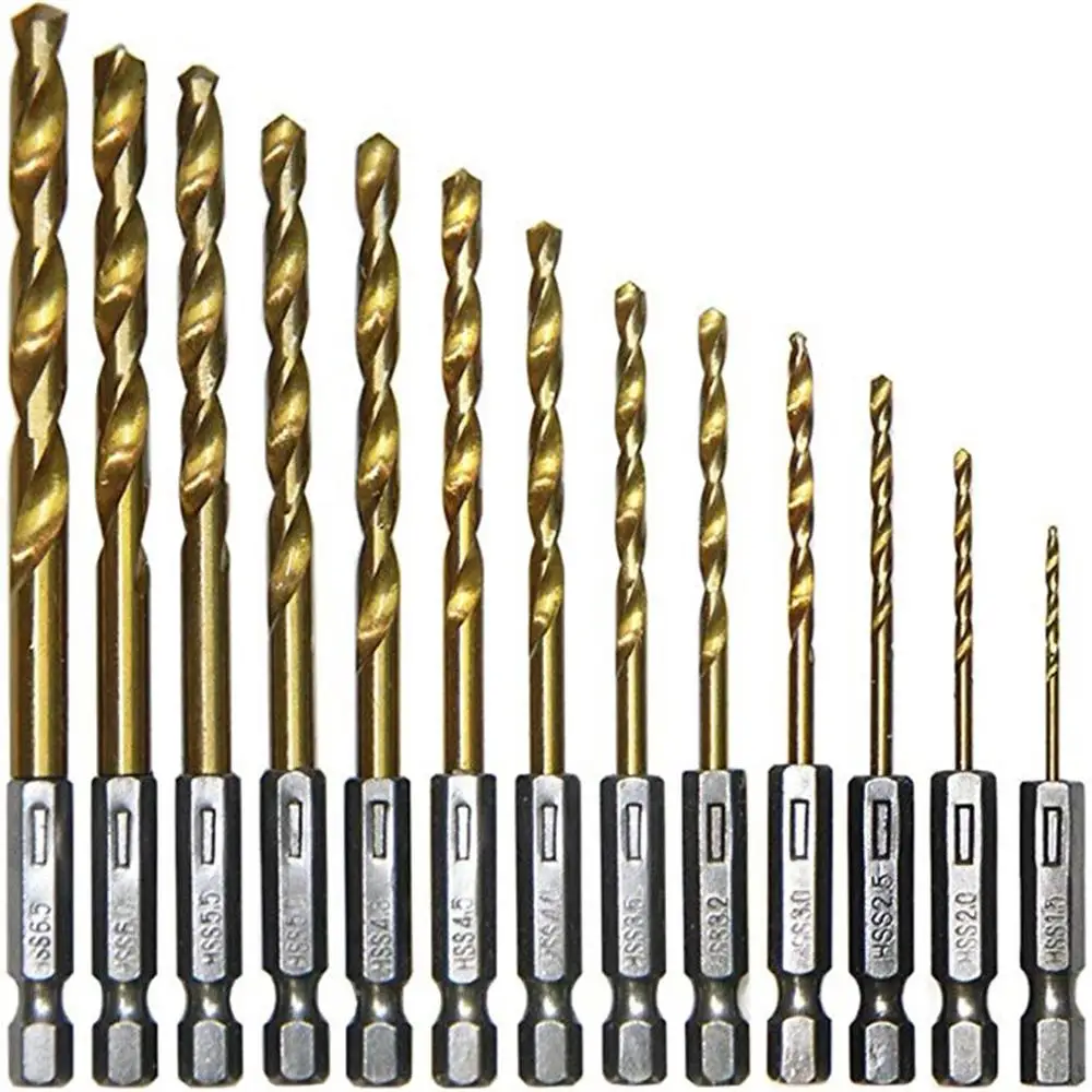 13pcs Hex Handle Plastic Box Set Twist Drill Longer life Durability 1.5-6.5mm Multi-functional Gold Hard Steel HSS