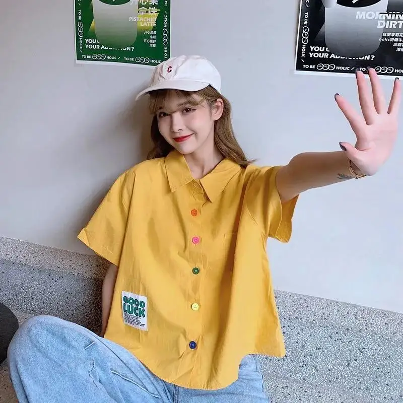 

Fashion Sky Blue Shirt Girls Funny Summer Oversize Solid Shirt Women Harajuku Cool Student Tops Tee Hip Hop Korean Clothes Shirt