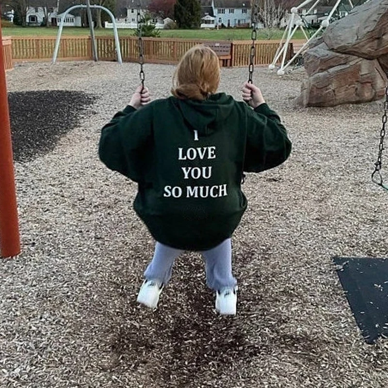 

Long sleeve hoodie I love you so much letter print Women sweater jacket Loose and casual sweatshirts Kawaii y2k Oversized hoodie