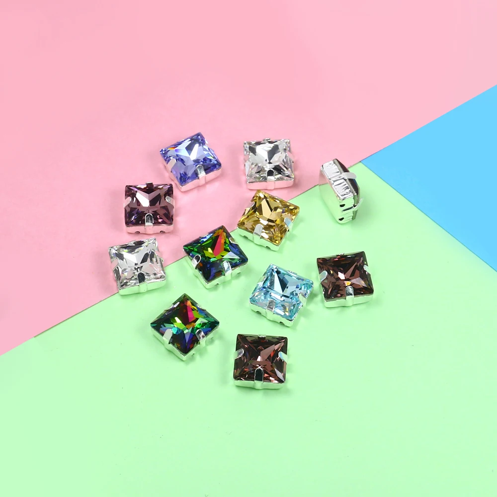 Разноцветные стеклянные кристаллы К9 квадратной формы камни с серебряными