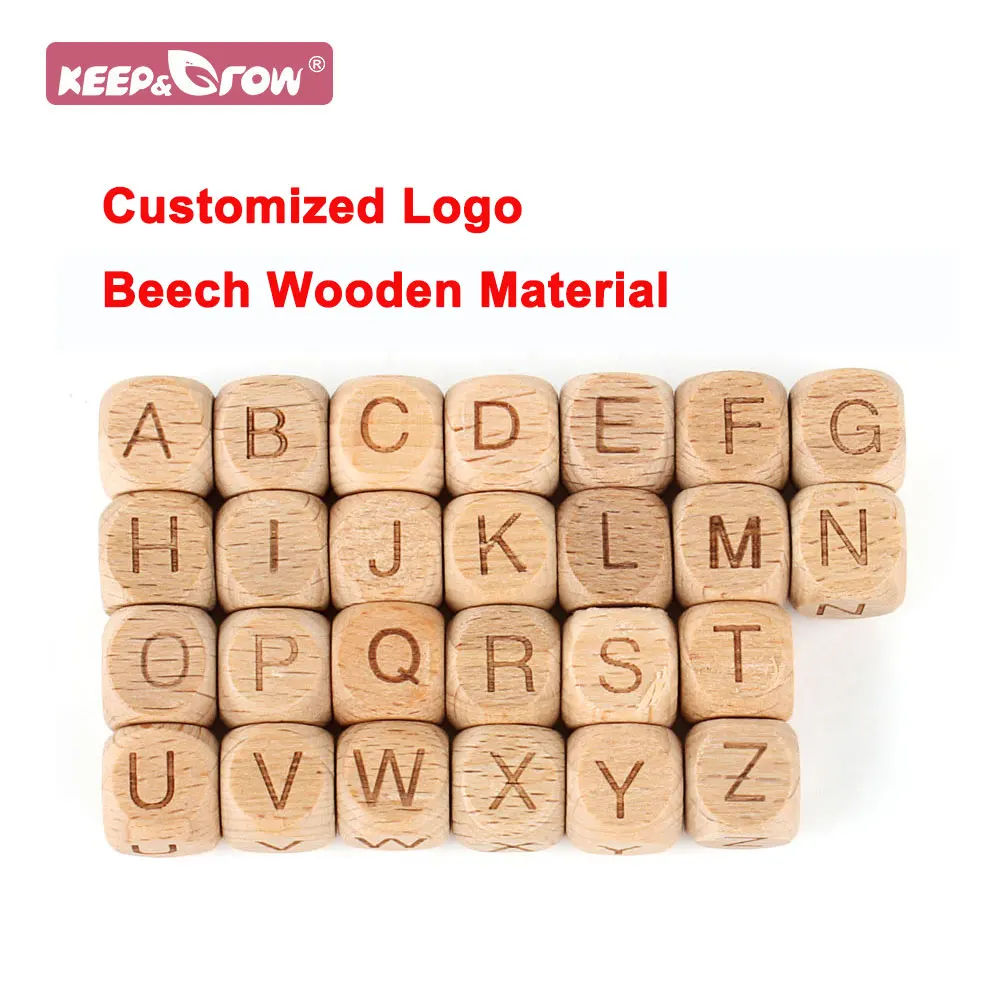 1000pcs 12mm Letter Wood Beads Wholesale Customize Logo Beech Wooden Alphabet Bead DIY Pacifier Necklace Bracelet Baby Teether