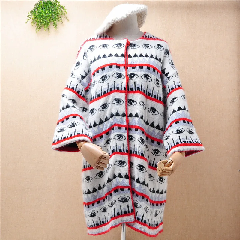 Кардиган женский зимний из ангорской шерсти с длинными рукавами-фонариками |