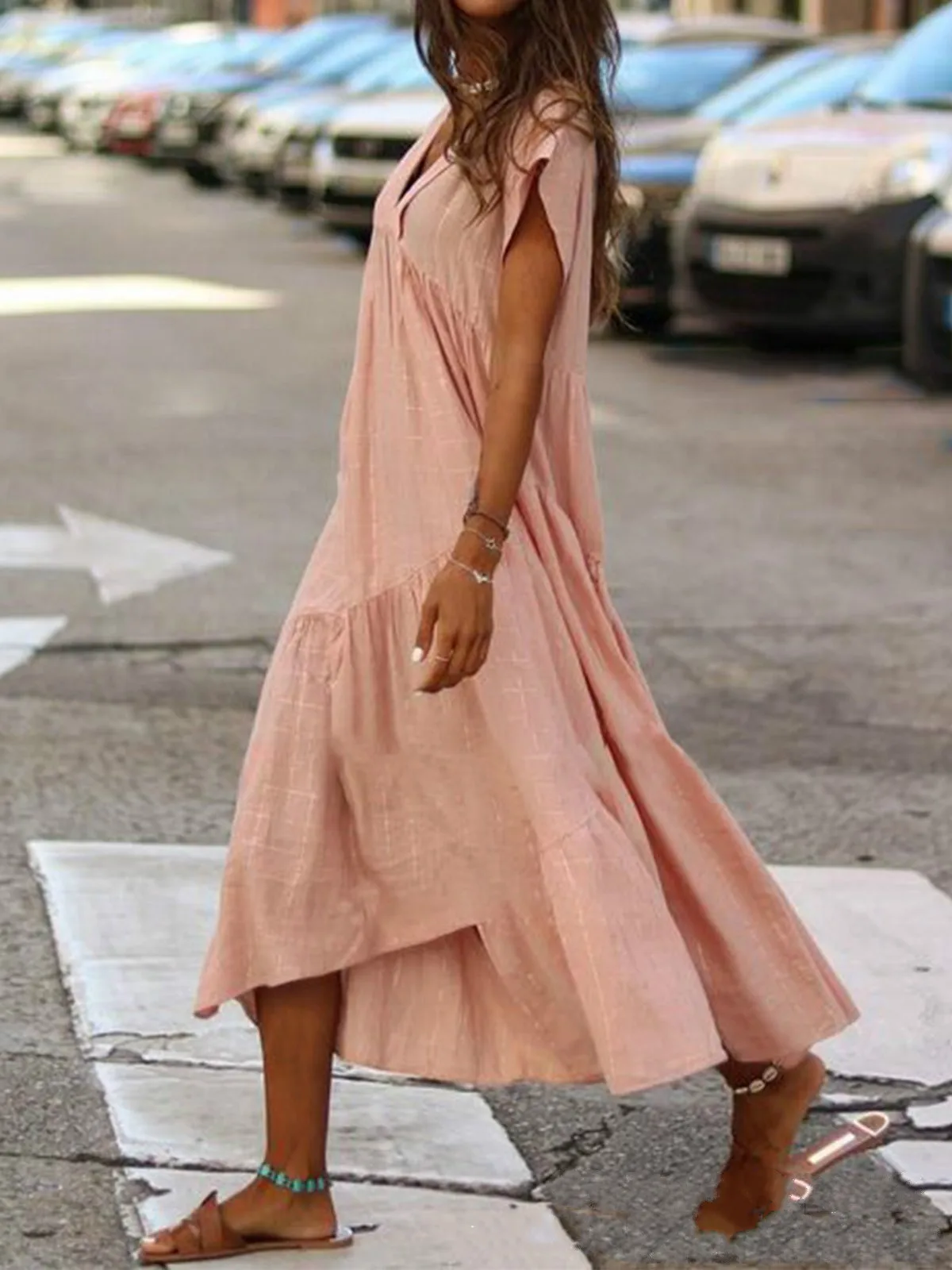 

Summer Dress Women Casual Short Sleeve Dresses for Women 2021 V Neck Woman Dress A-Line Ruffles Sundress Vestido Feminino 5XL