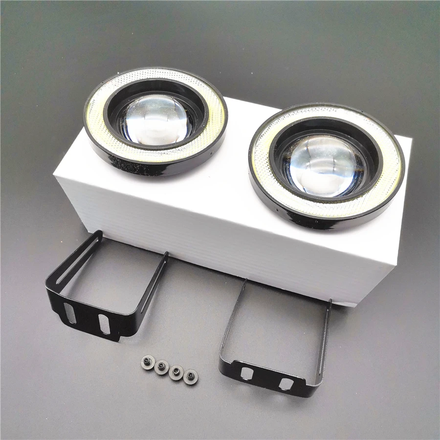 

Universal 1Pair 3.5" COB LED Fog Light Projector White Angel Eyes Halo Ring DRL