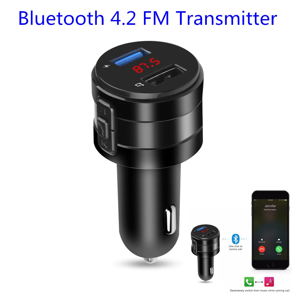 

Black FM Transmitter Charger Hands-free Dual USB Adapter Music Player DC12V-24V