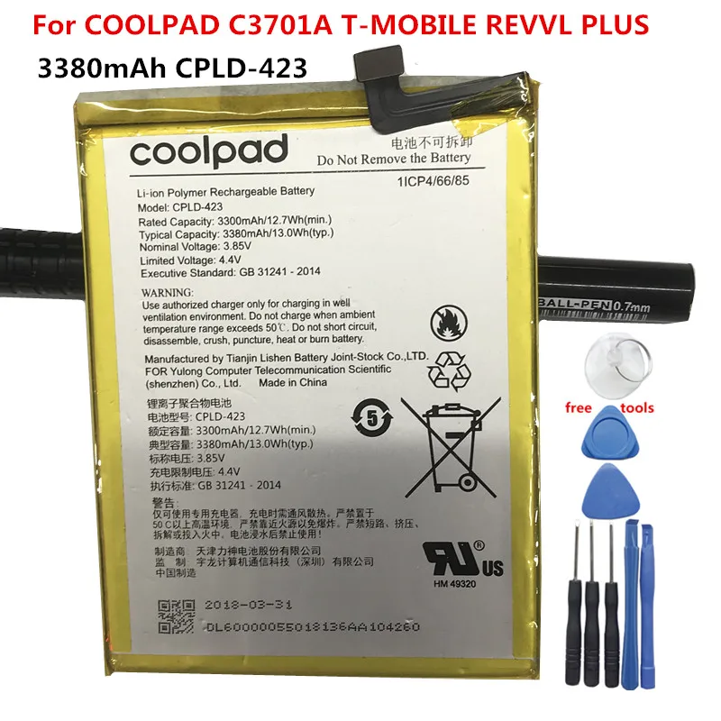 

New 3380mAh CPLD-423 Replacement Battery For COOLPAD C3701A T-MOBILE REVVL PLUS Built-in Li-ion bateria Li-Polymer Batteries