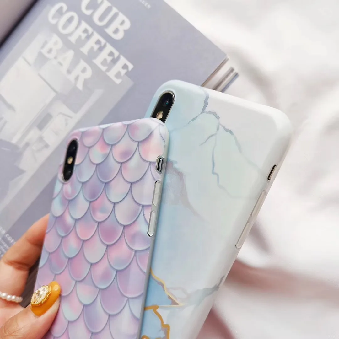 Рыбья чешуя мраморный Чехол для мобильного телефона iphone 11 Pro Max XS MAX XR apple 7/8Plus 6S