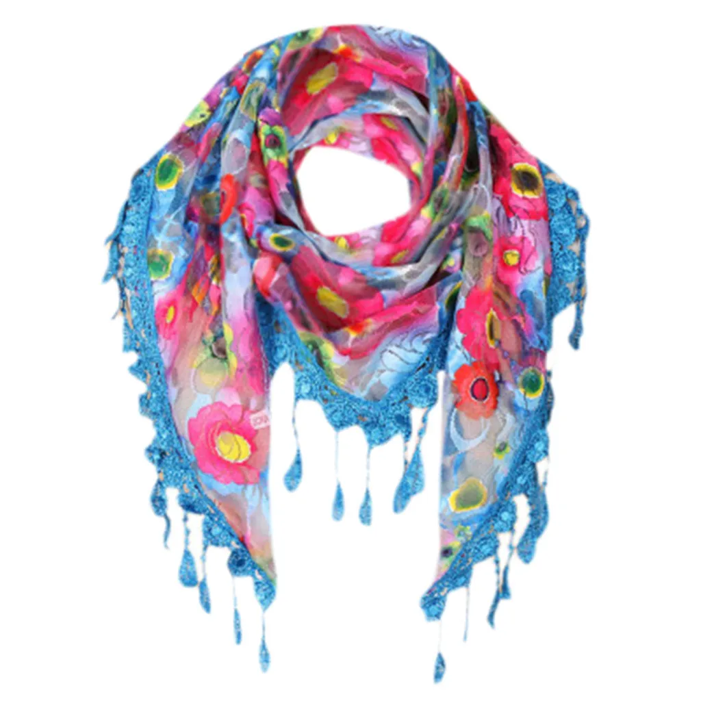 D Повседневный/пляжный женский кружевной шарф с бахромой и цветочным