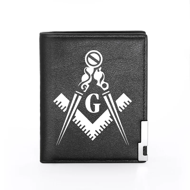 

Classic Masonic Design Printing Pu Leather Wallet Men Women Bifold Credit Card Holder Short Purse Male Money Clip Gift