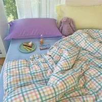 cotton bedding set fashion plaid bed sheet linens duvet cover sets queen king size comforter set luxury bedroom cute kawaii pink