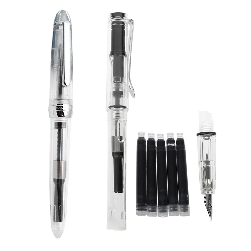 1x JINHAO 992 перьевая ручка (полупрозрачный) полупрозрачный белый и 5 шт. синие чернила