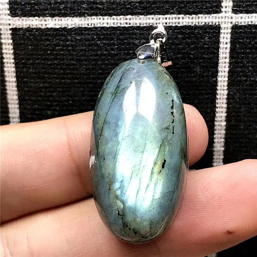 

Top Natural Yellow Blue Labradorite Pendant Jewelry For Woman Man Crystal 32x17x13mm Oval Beads Egg Shape Moonstone Stone AAAAA