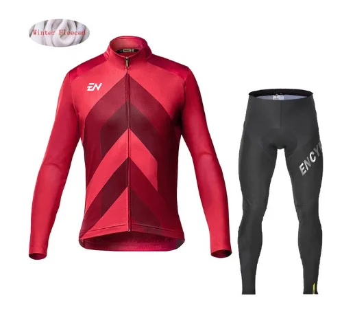 

2021 NEW ENCYMO Winter thermal fleece Cycling Clothes Warn men Jersey suit Jacket riding bike MTB clothing Bib Pants set