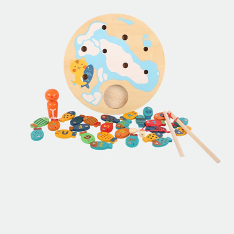 Детская котенок и наживки для рыбалки Монтессори Сенсорная игрушки из дерева