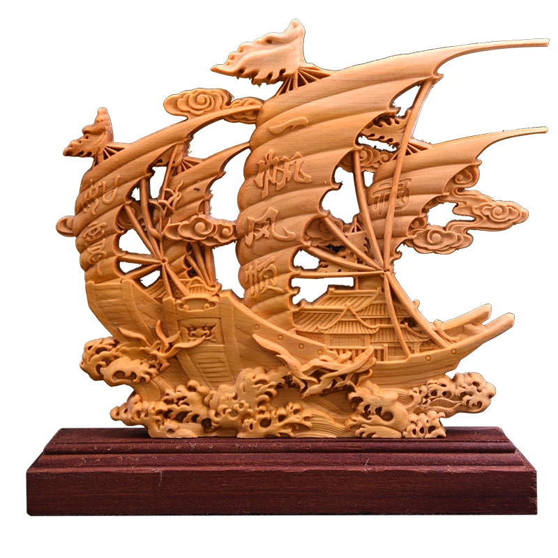 21 см парусная лодка деревянные статуи двухсторонняя резная полая скульптура