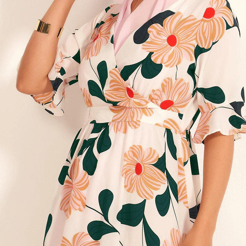 

Summer Women Floral Dress Casual Print Beach Short Sleeve Sundress Party 2021 Dresses For Women Vacation Clothes