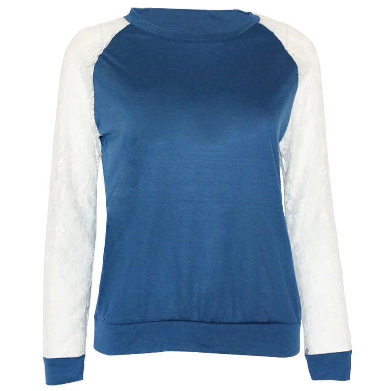 Женская блузка с круглым вырезом и длинными рукавами Повседневная кружевная