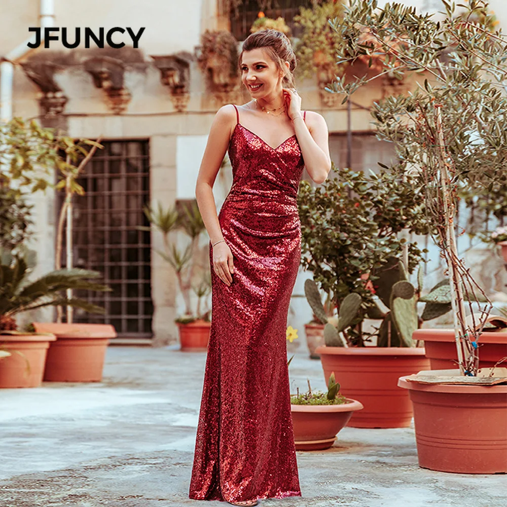 JFUNCY, женское длинное платье, весна-лето, v-образный вырез, с блестками, на свадьбу, вечеринку, ночь, элегантные платья, сексуальное, размера плюс, винтажное, макси платье