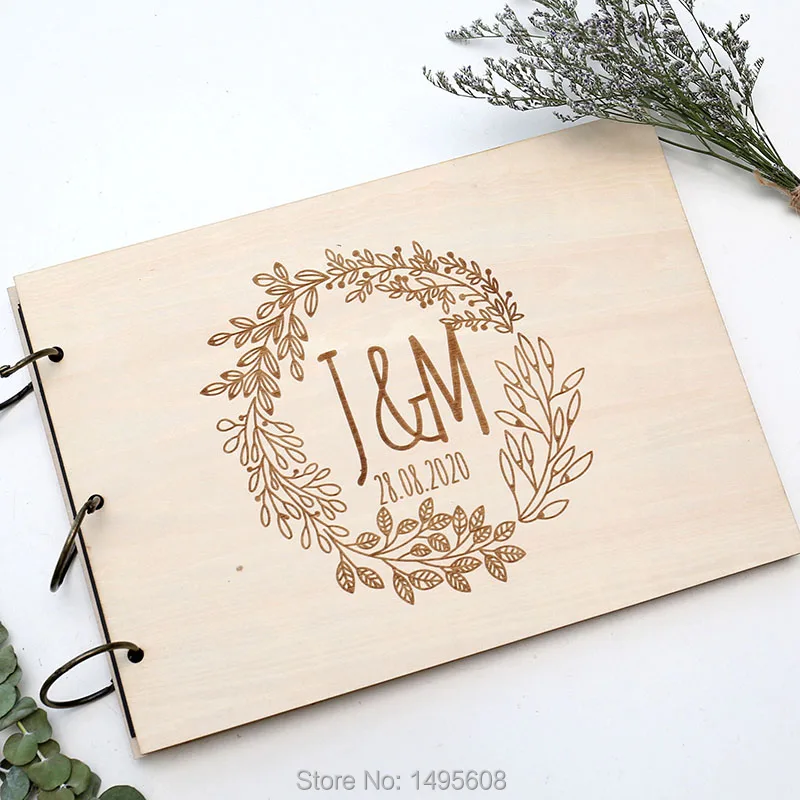 Индивидуальная книга венок Сад Свадьба гравировка деревянная для гостей