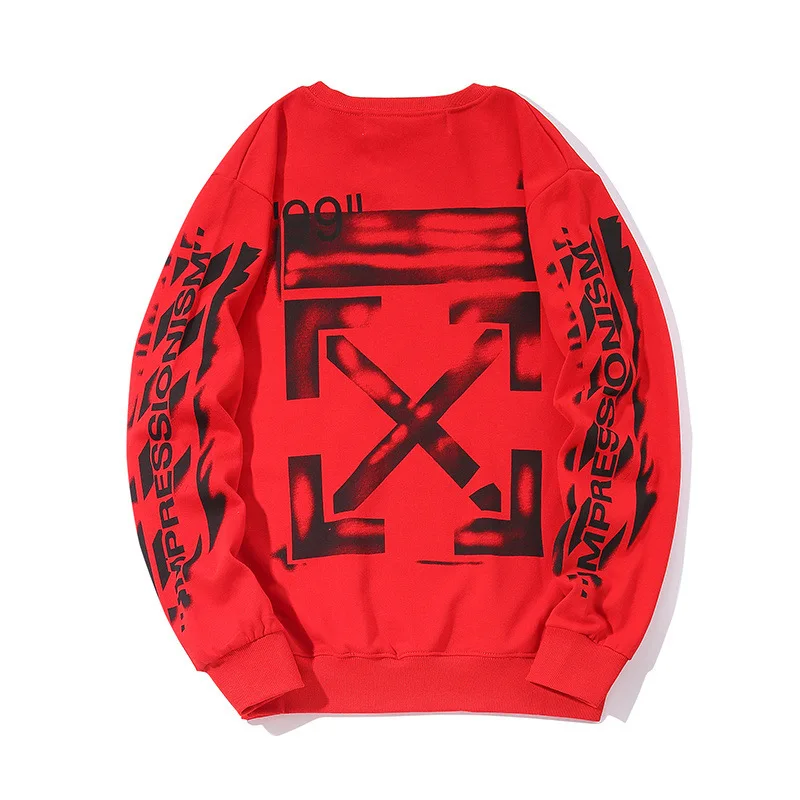 

Spring new ow fashion brand round neck pullover, Terry, no pile, men's and women's junior sweater