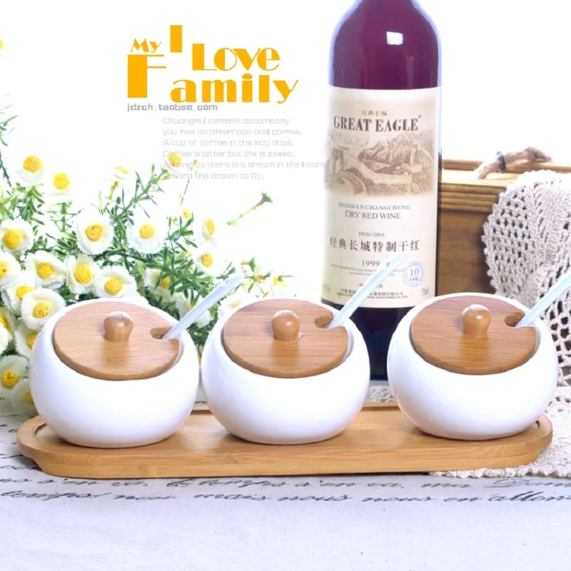 Керамическая баночка специй кастрюлю набор белый костяной фарфор деревянные