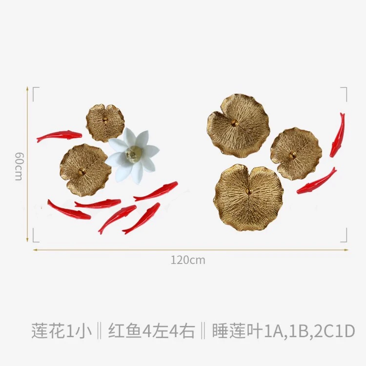 

Creative 3D Stereo Fish Lotus Leaf Wall Hanging Ornament Decoration Home Sofa Background Resin Flower Crafts Hotel Wall Mural