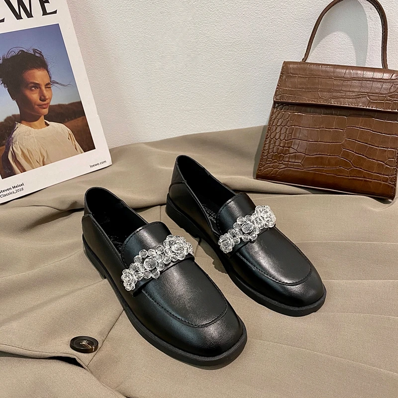 

DLEK Women Shoes Summer Low Heel String Bead All-match Slip-On Soft Casual Loafers British Style JK Shallow Office Shoe