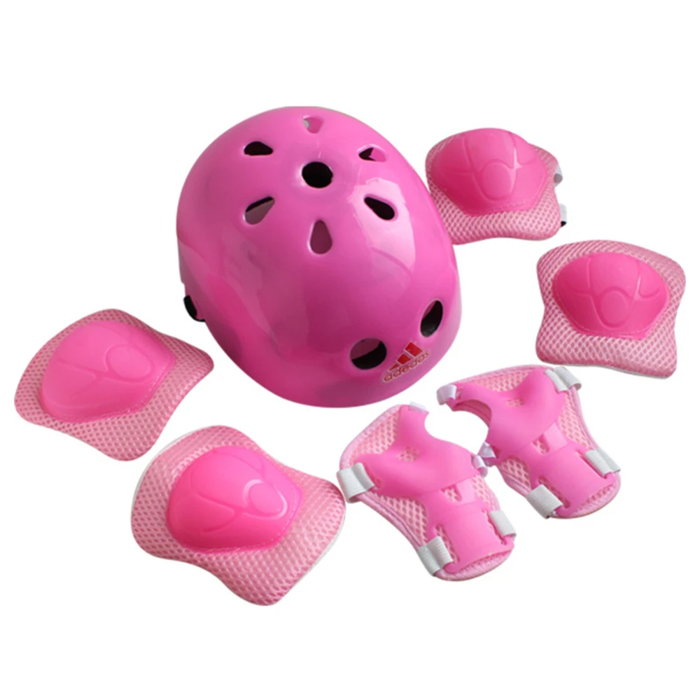 Pink 7 шт./компл. детей кататься на коньках защитный Шестерни комплект наколенники шлем велосипеда езда на велосипеде скейтборд защитные наколенники для детей, подарок - Цвет: Pink