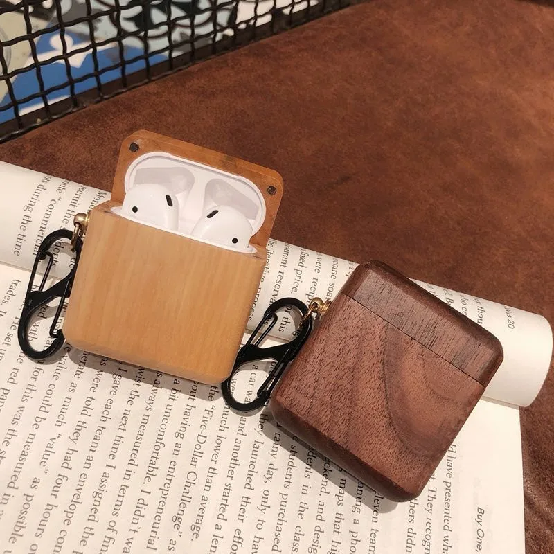 Натуральное дерево крышка принципиально для Airpods чехол из массива дерева защитные наушники чехол для Airpods 2 чехол анти-потерянный крюк