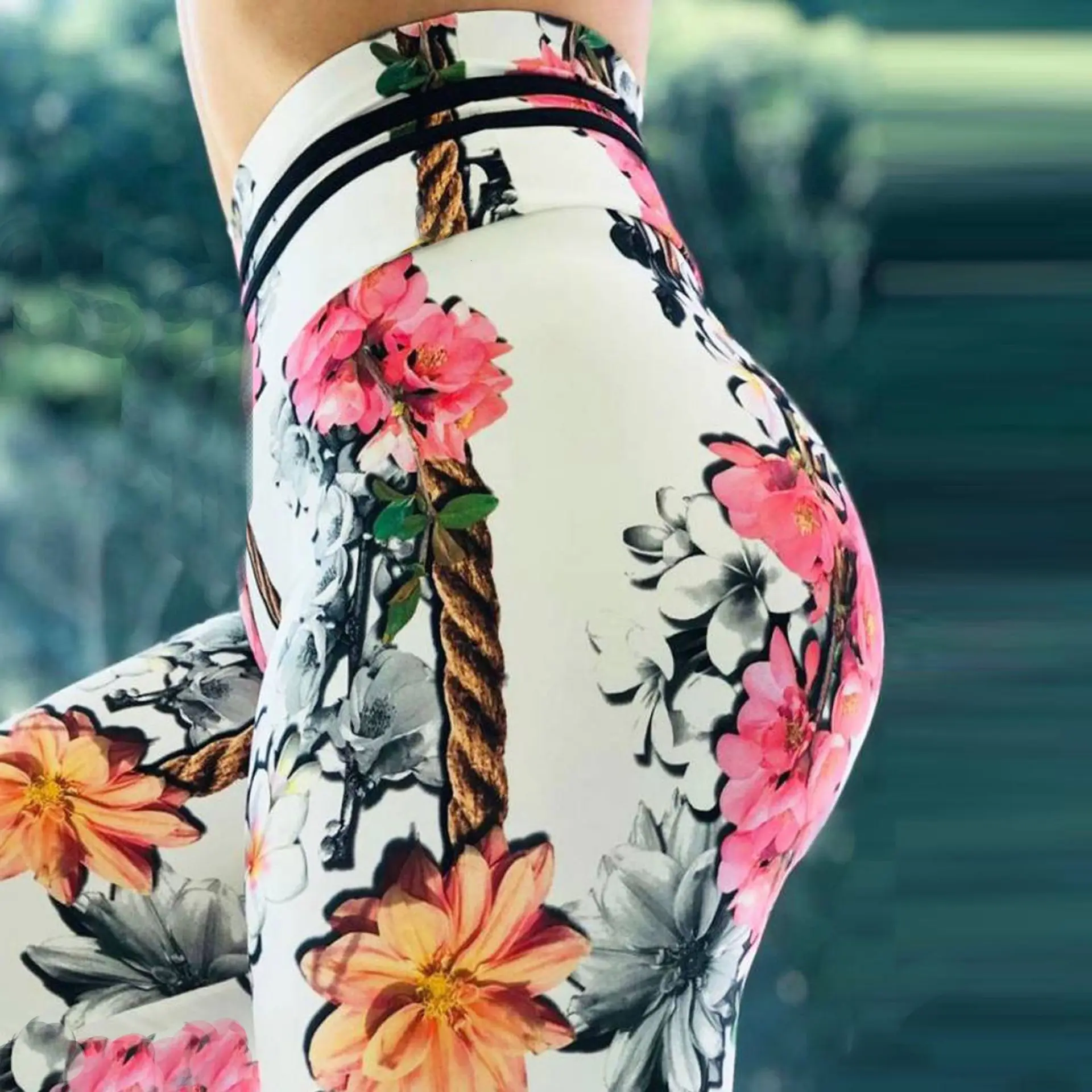 

New Fashion Flroal Printed Leggings Women Fitness Tight High Waist Elasticity Yuga Pants Workout Running Women Long GYM Trousers