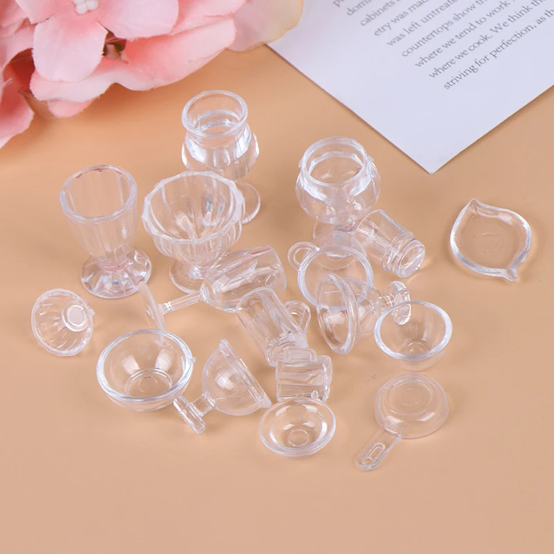 17Pcs/Set Mini Transparent Kitchenware Toy Drink Cups Dish Plate Tableware Miniatures DIY Pretend Play