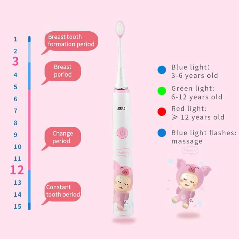 

Seago Electric Toothbrush Children Safety Battery Automatic Ultrasonic Waterproof Tooth Brush utomatic Teeth brush Kids Gift