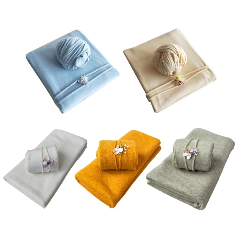 

2 Pcs Set Newborn Photography Props Elastic Baby Wraps Blanket+Hat Photo Shooting Accessories