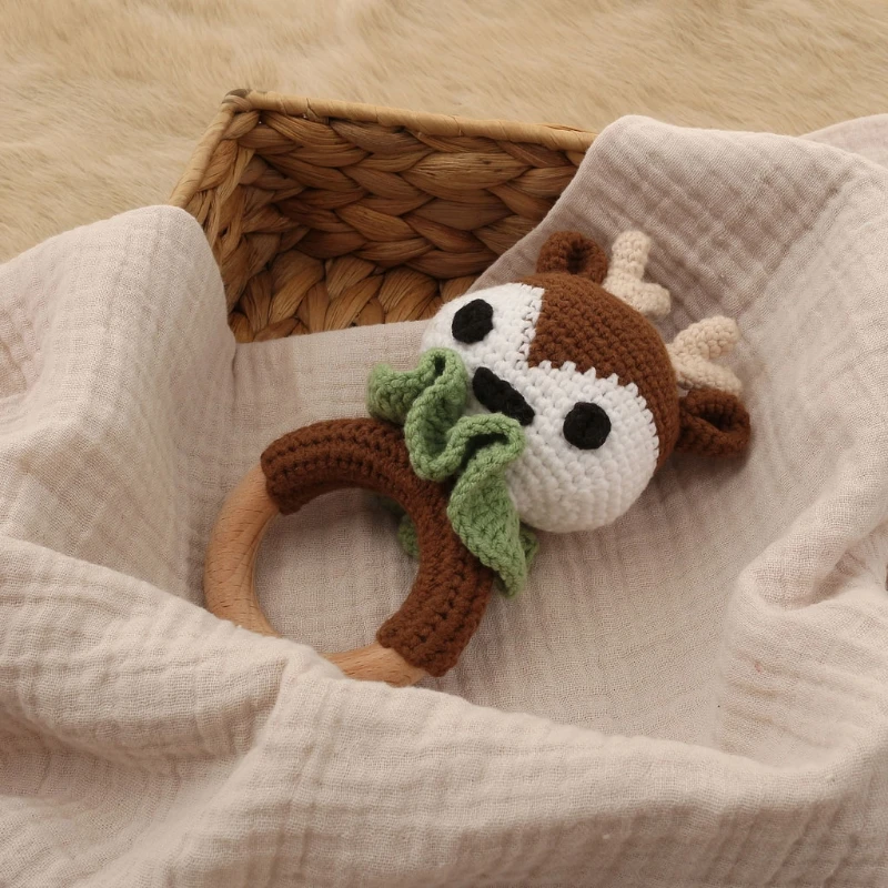 

Baby Teether Safe Wooden Toys Mobile Pram Crib Ring DIY Crochet Rattle Soother