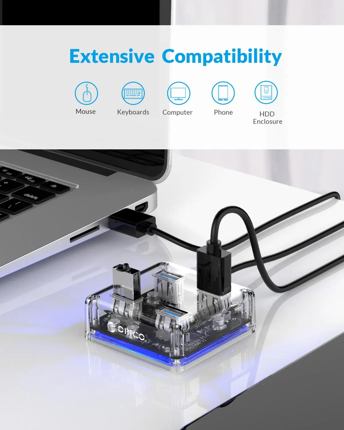 ORICO прозрачная серия usb хаб 4 порта USB 3 0 Настольный концентратор Высокоскоростной