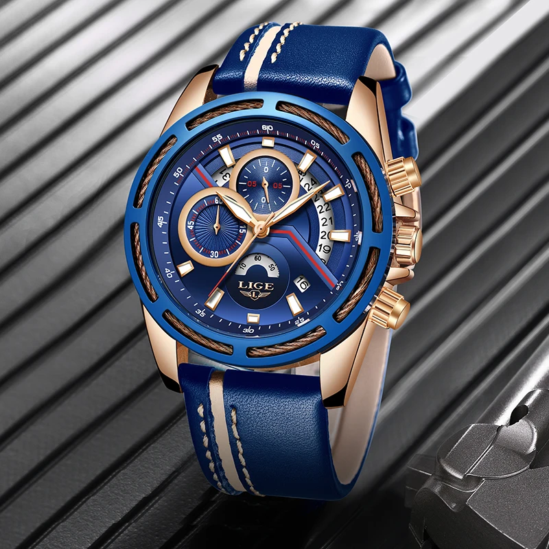 LIGE для мужчин s часы лучший бренд класса люкс синие военные спортивные кожа