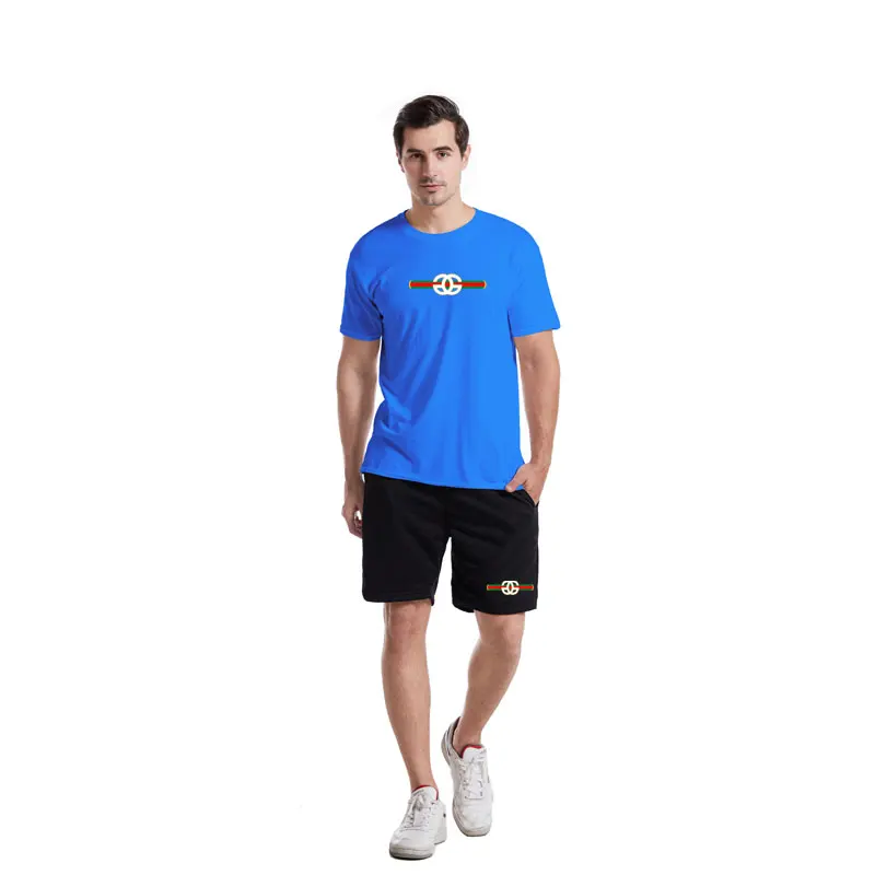 

Summer 2021 Men Casual Sports Suit Korean Version Loose Short Sleeved T-shirt+Five-point Shorts Couples Suit Jogging Two-piece