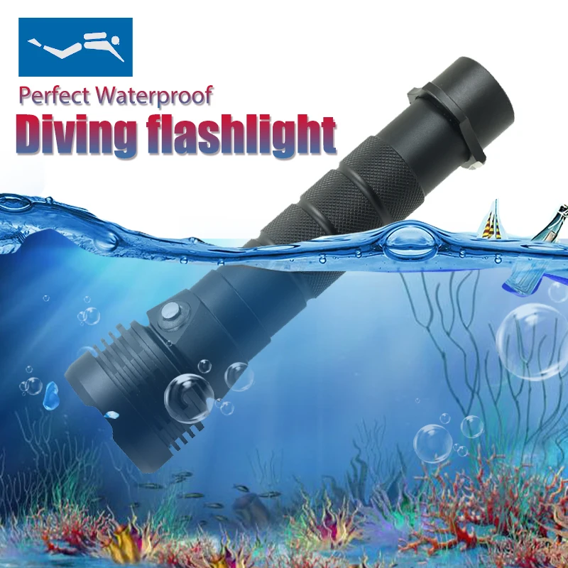 

Светодиодный фонарик WasaFire XHP70 для дайвинга, подводный фонарь 100 м, тактический профессиональный водонепроницаемый фонарик 18650 для дайвинга