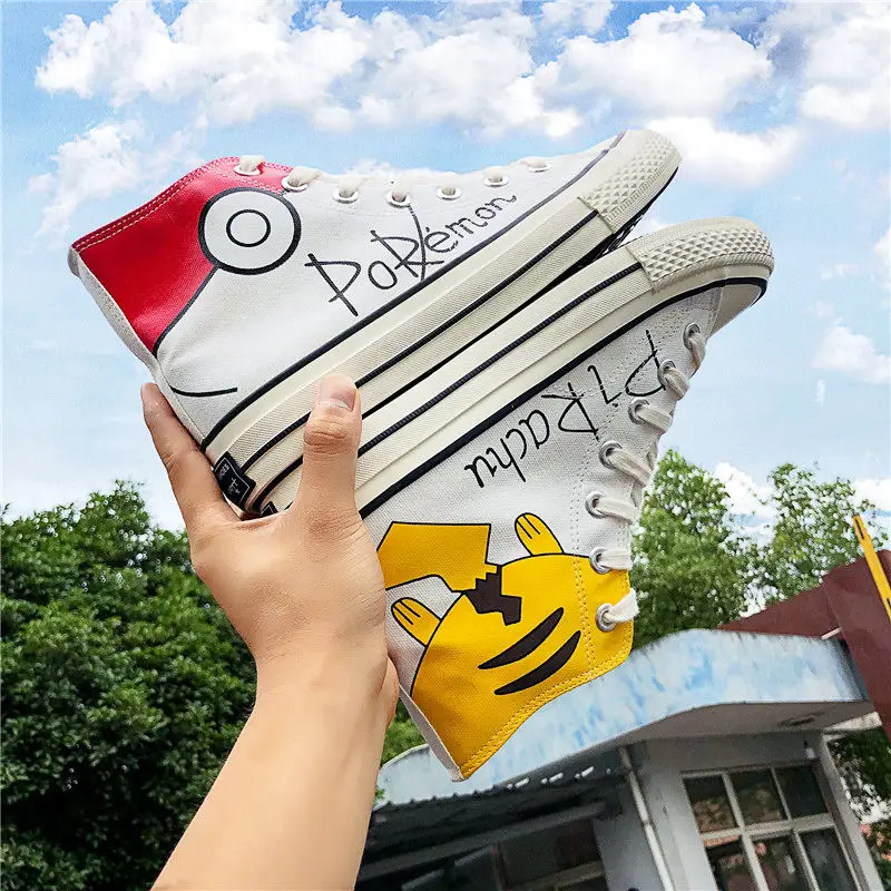 Ins парусиновая обувь для женщин подростков с рисунками в виде покемонов