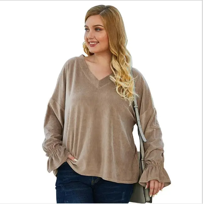 

Spring V-Neck Long Sleeve T Shirt Femme Loose Autumn Patchwork Plus big Size 3XL 4XL Tops Casual Knitted Tees Women CL247