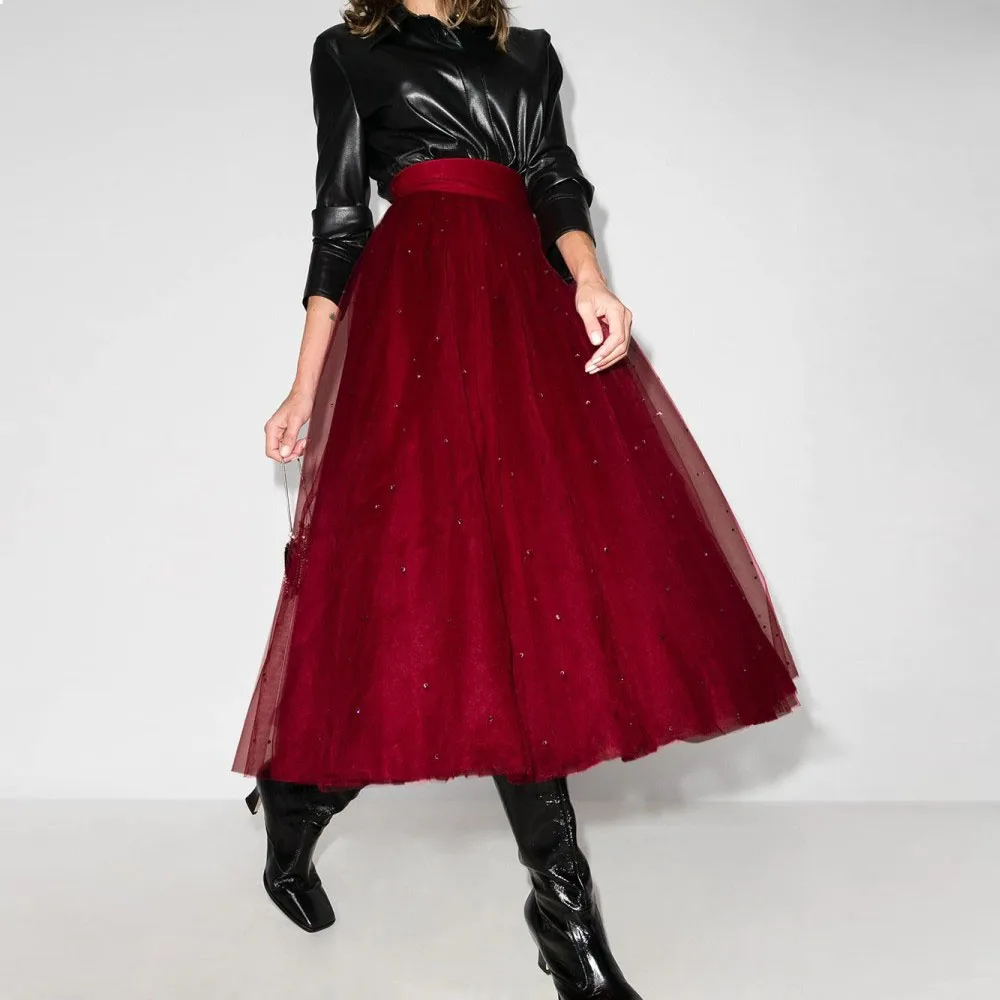 Женская фатиновая юбка с блестками на молнии до щиколотки трапециевидная