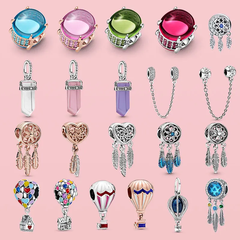 

100% 925 Sterling Silver Pendant Oval Dream Catcher Hot Air Balloon Charm Bead Fit Original Pandora Bracelet Necklace Jewelry