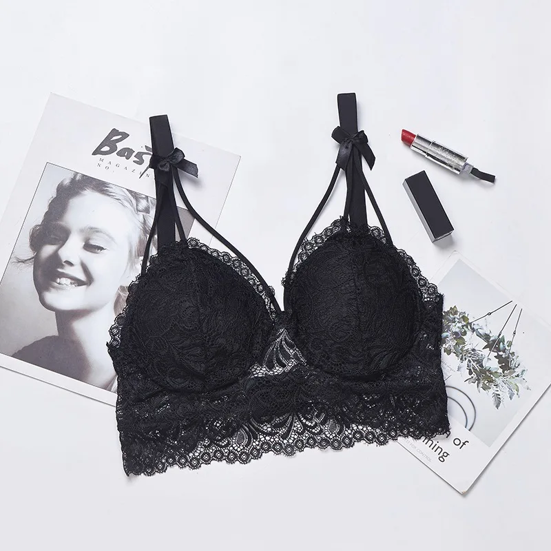 Женские мягкие бюстгальтеры с пуш-ап кружевной бюстгальтер цветами милым бантом